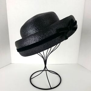 Black Straw Bow Trim Women's Dress Hat